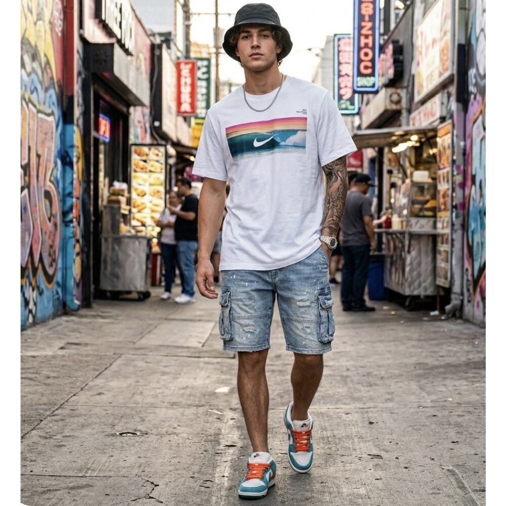 Nike Sportswear Cotton White Wave Graphic Tshirt Urban Beach Casual Streetwear S